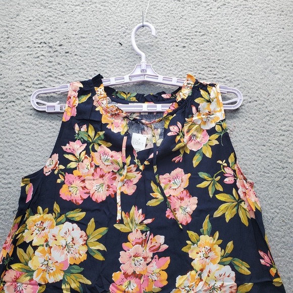 LOFT A-Line Dress Women Small Multicolor Floral Sleeveless Ruffle Neck Tie Front - Picture 5 of 9